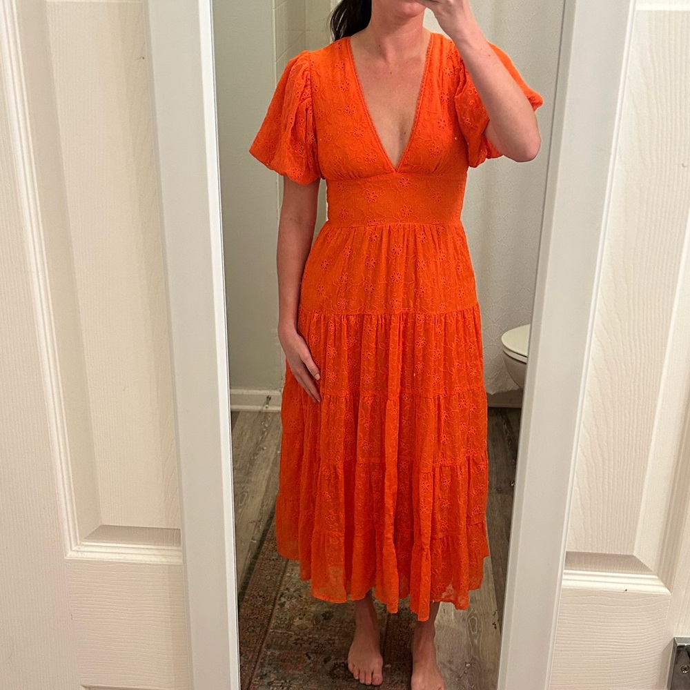 Chic Orange Midi Dress for Women